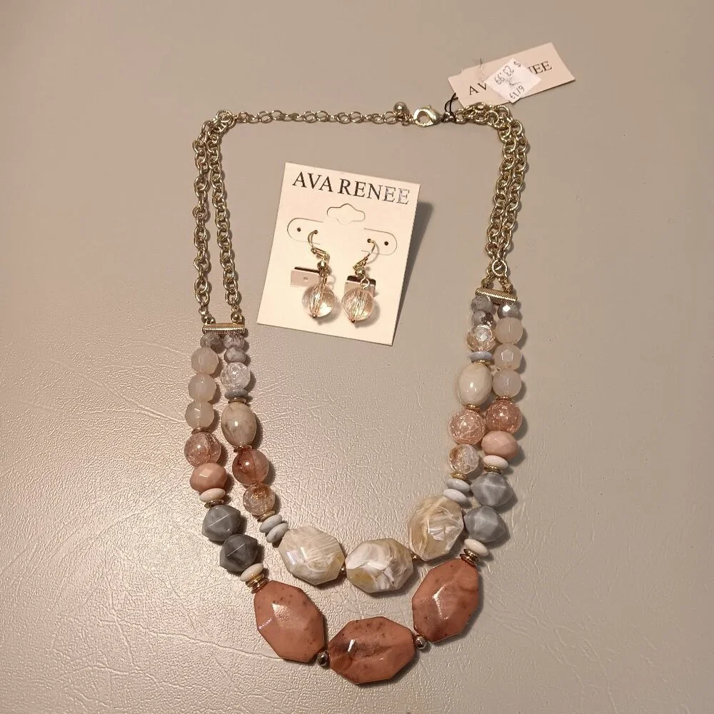 Ava Renee women's matching set multi-color multi-layer necklace & earrings - NWT